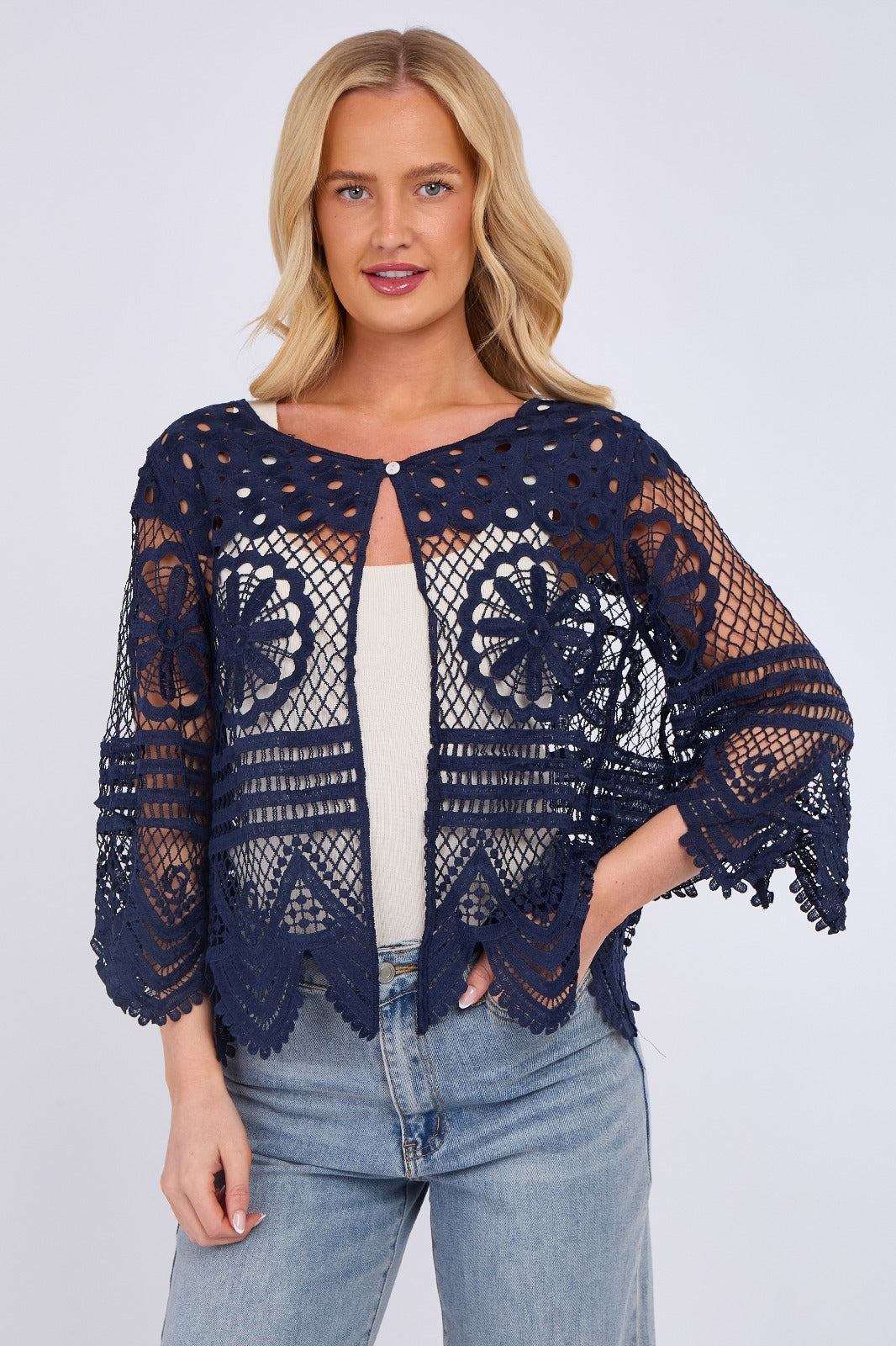 Elegant lace crochet cardigan