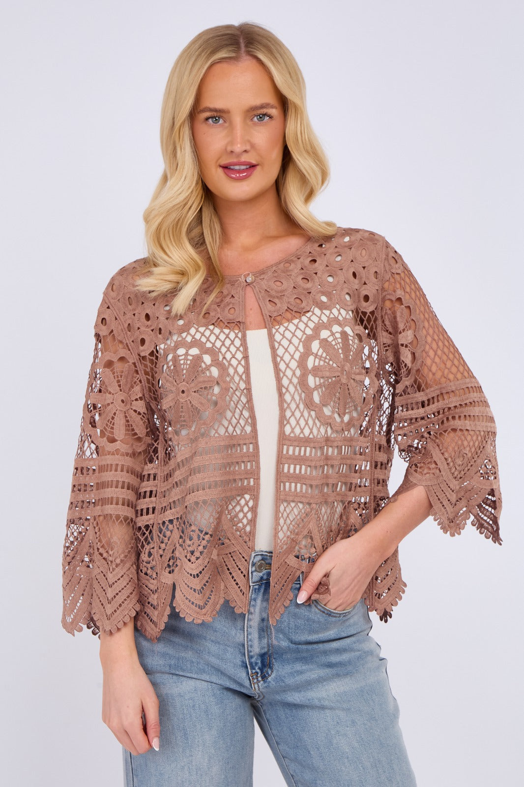 Elegant lace crochet cardigan
