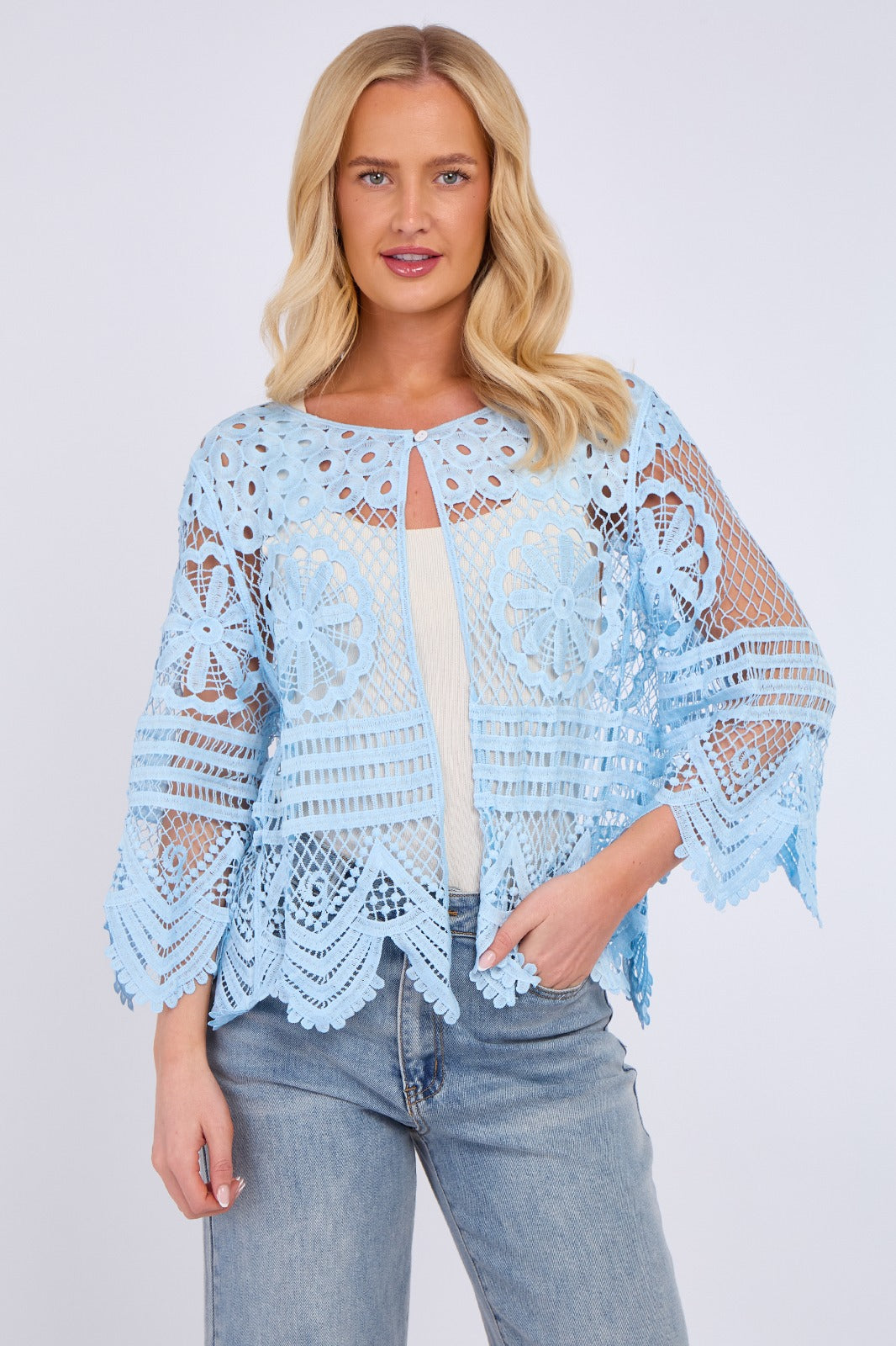 Elegant lace crochet cardigan