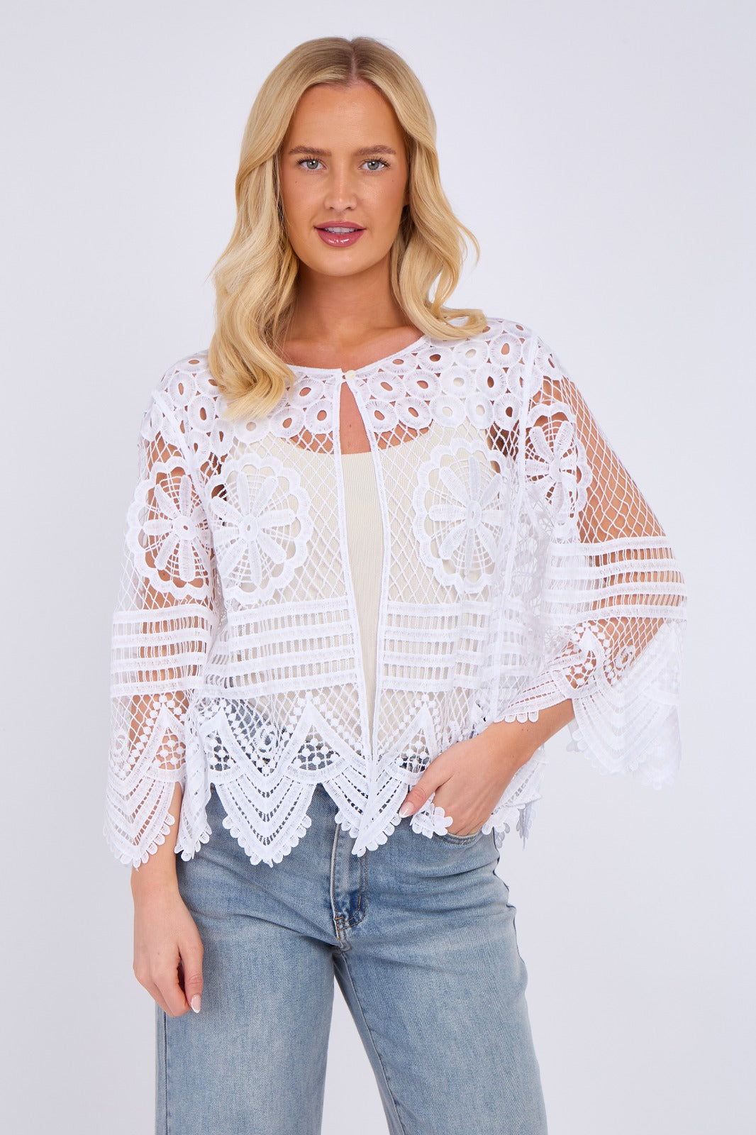 Elegant lace crochet cardigan