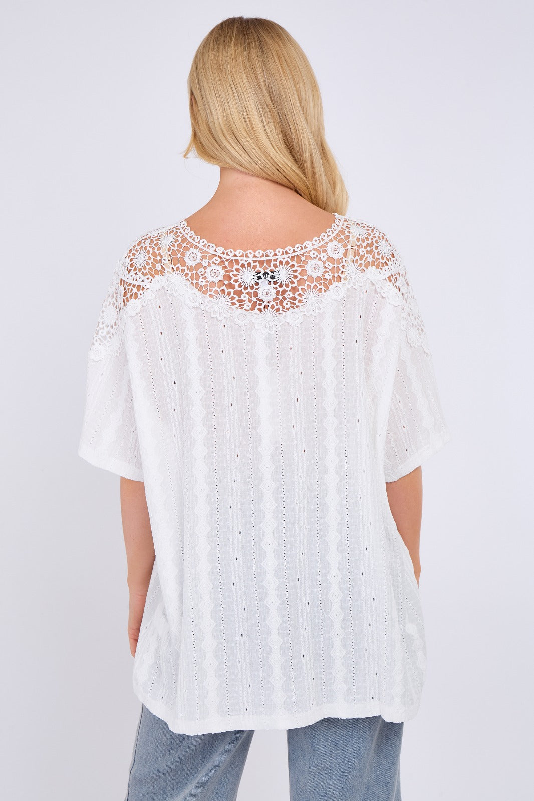 Broderie Anglaise Lace Shoulder Detail Top
