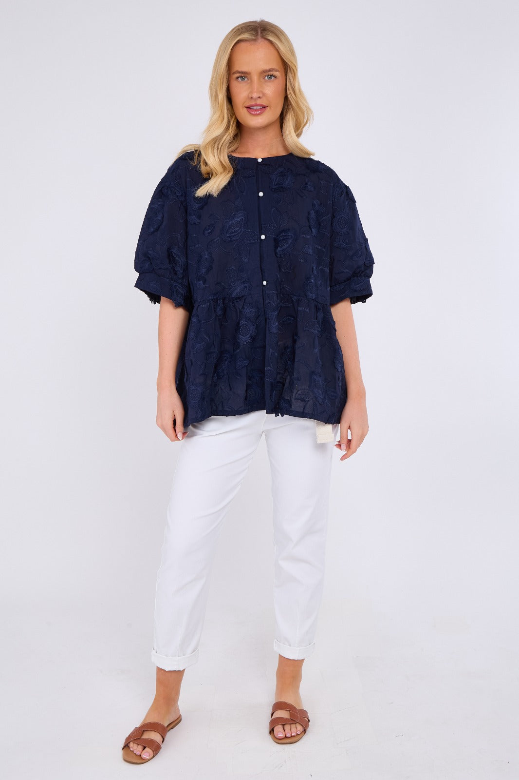 Floral Peplum Blouse with Button Front