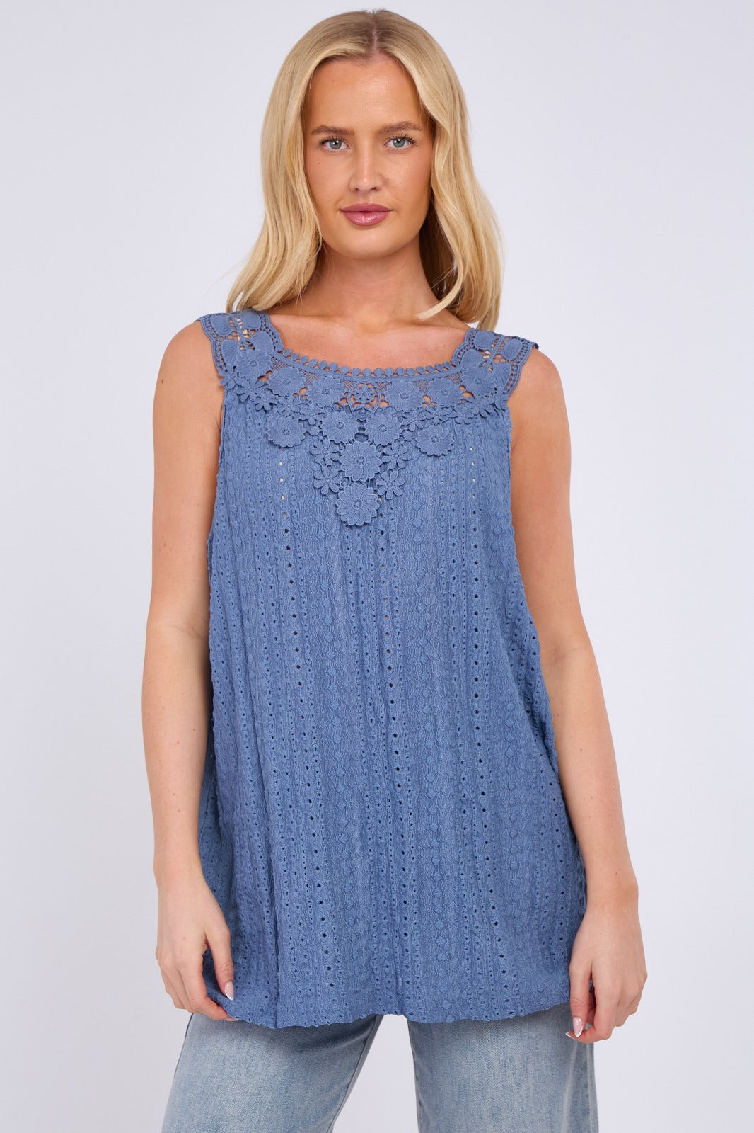 Broderie Anglaise Embellished Sleeveless Top