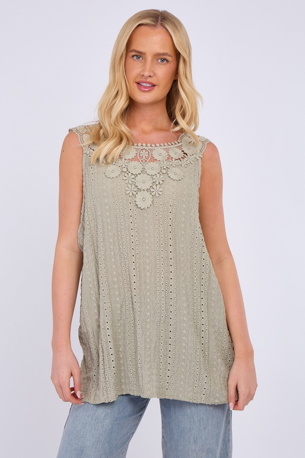 Broderie Anglaise Embellished Sleeveless Top