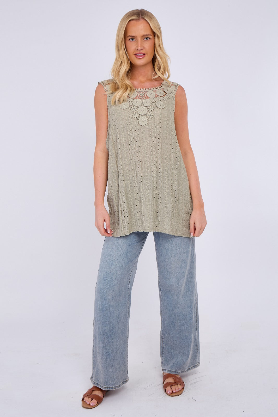 Broderie Anglaise Embellished Sleeveless Top