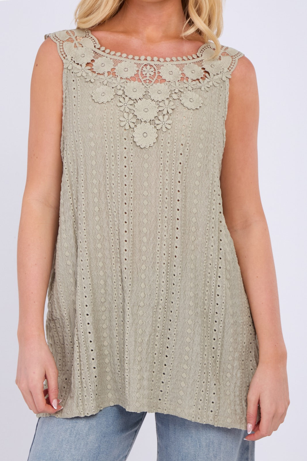 Broderie Anglaise Embellished Sleeveless Top