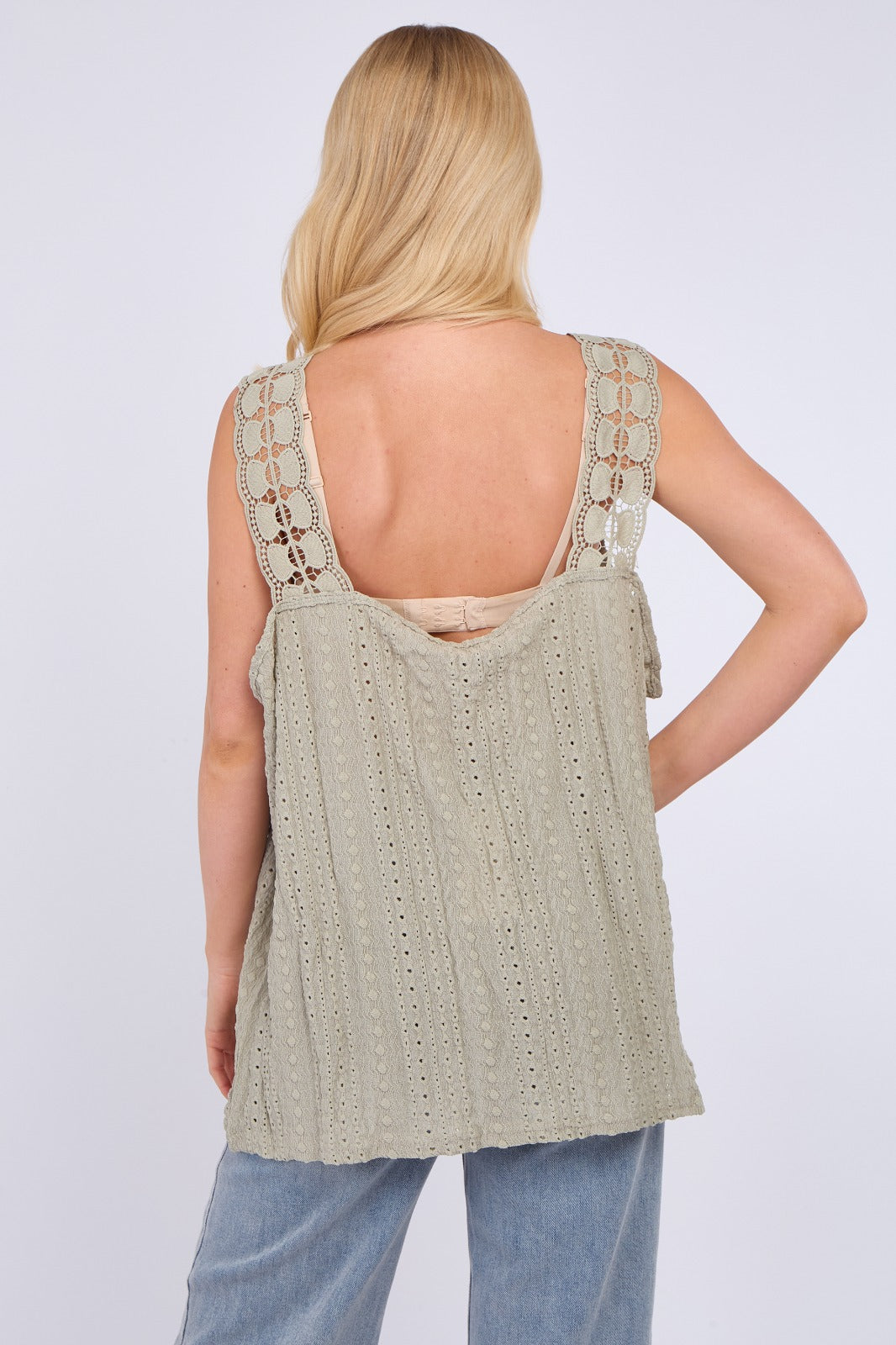 Broderie Anglaise Embellished Sleeveless Top