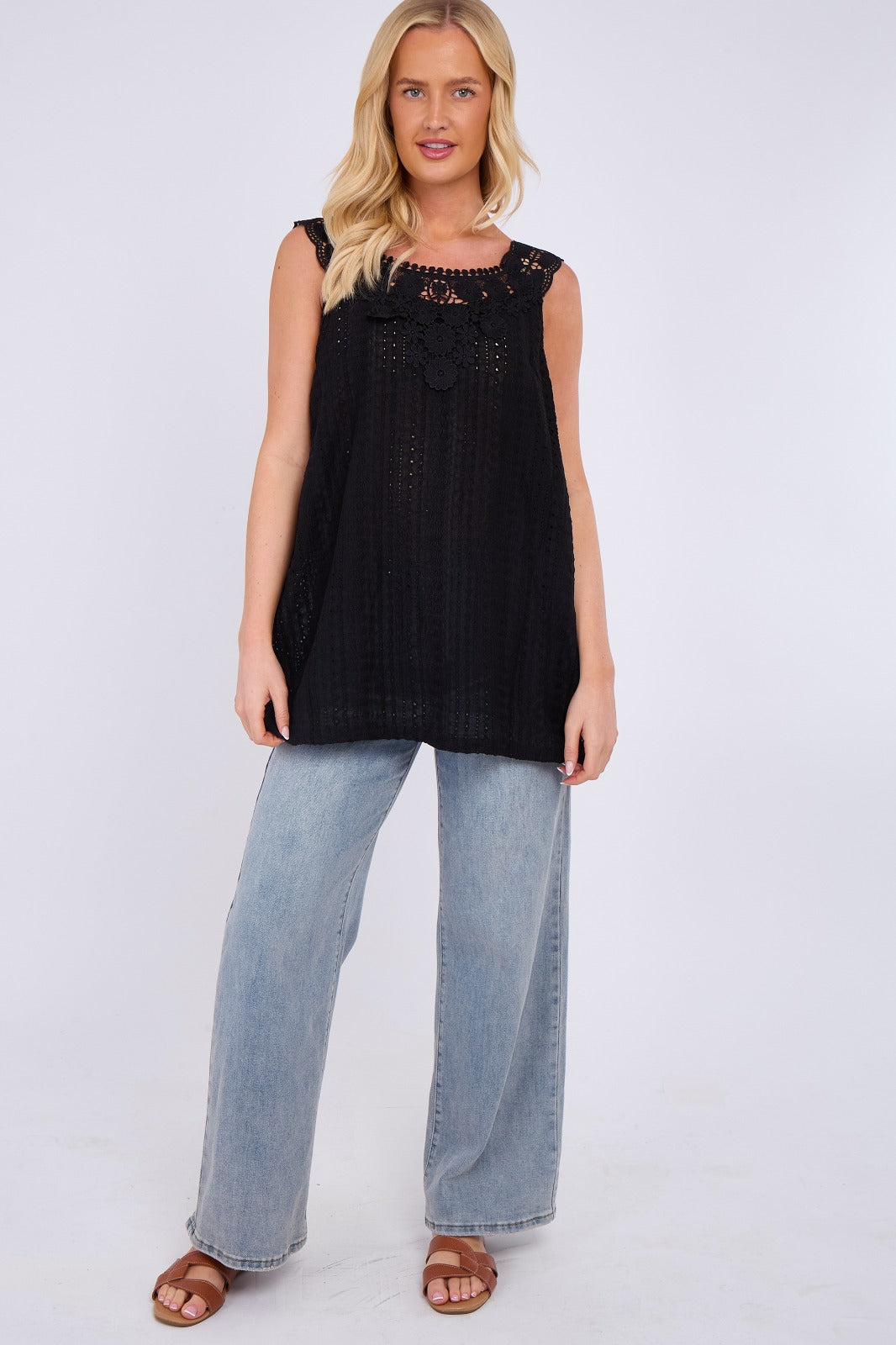 Broderie Anglaise Embellished Sleeveless Top
