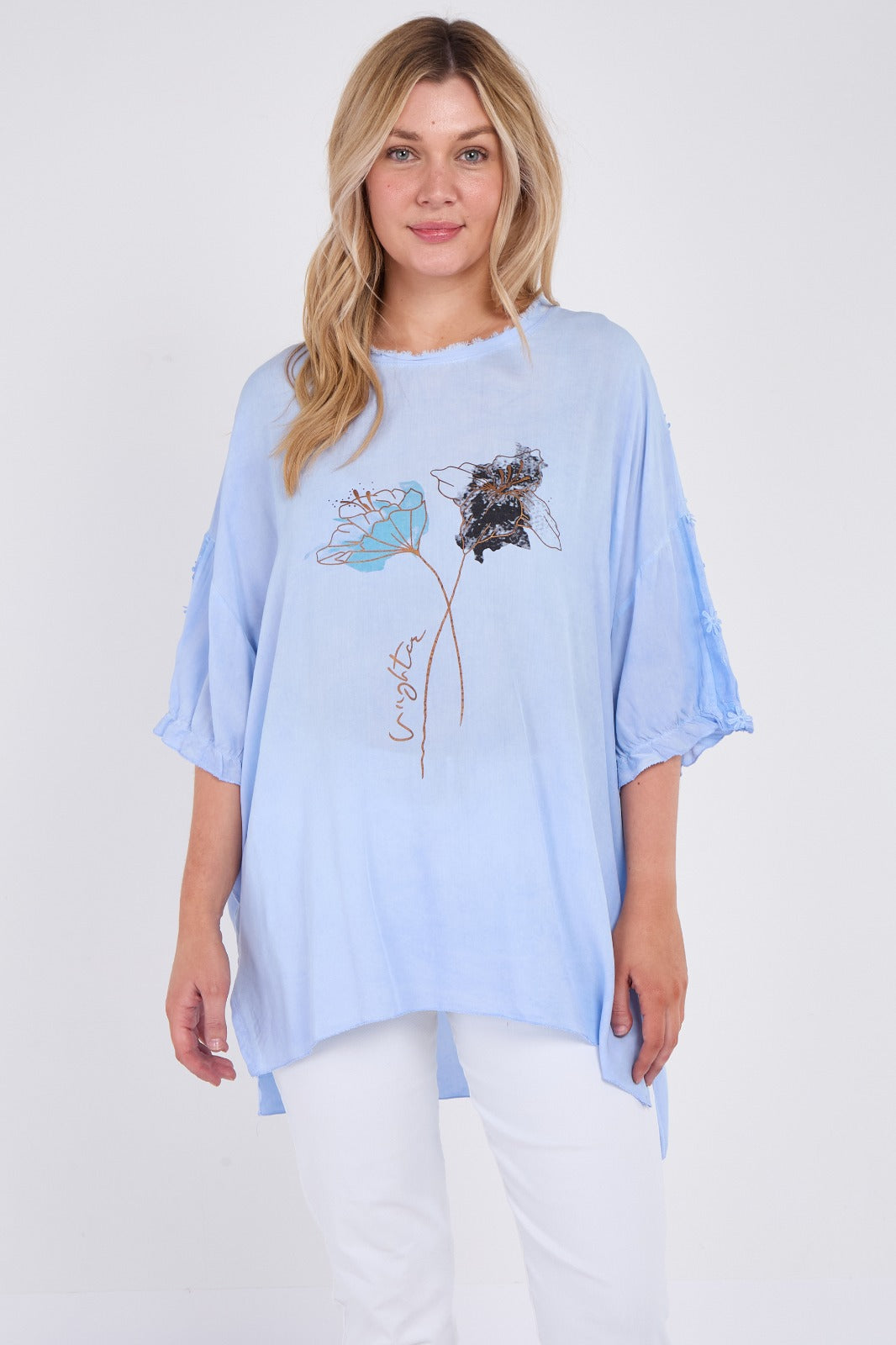 Floral Tunic Top With Beaded Lace Detail