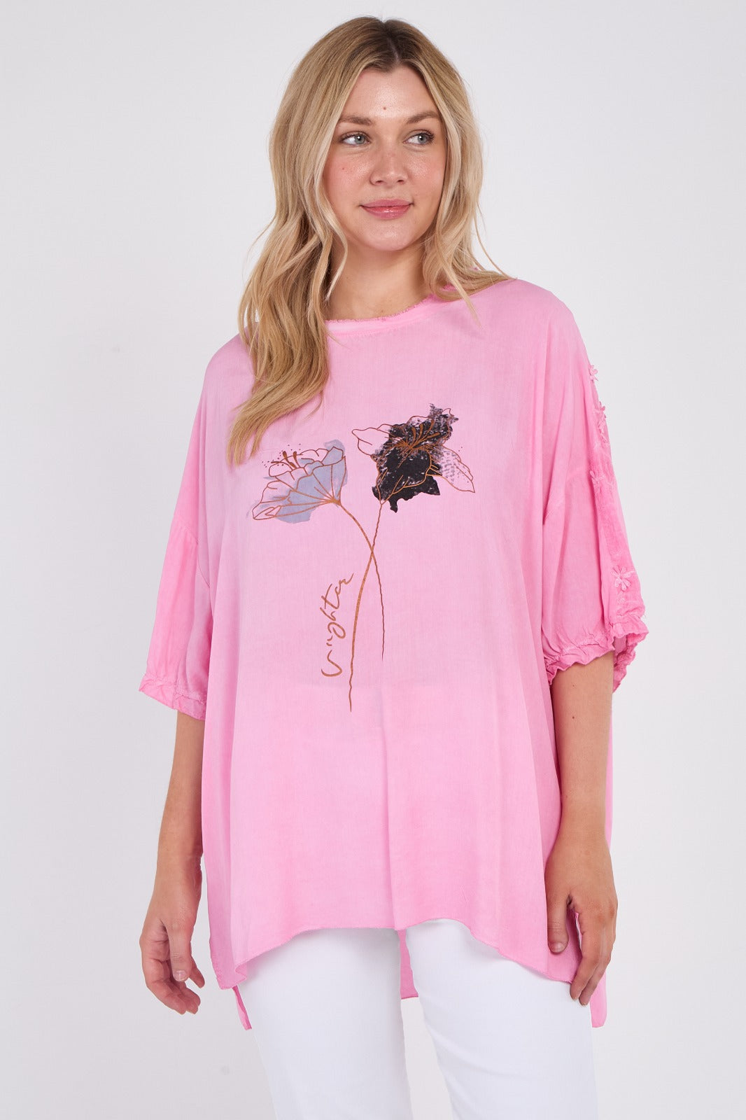 Floral Tunic Top With Beaded Lace Detail