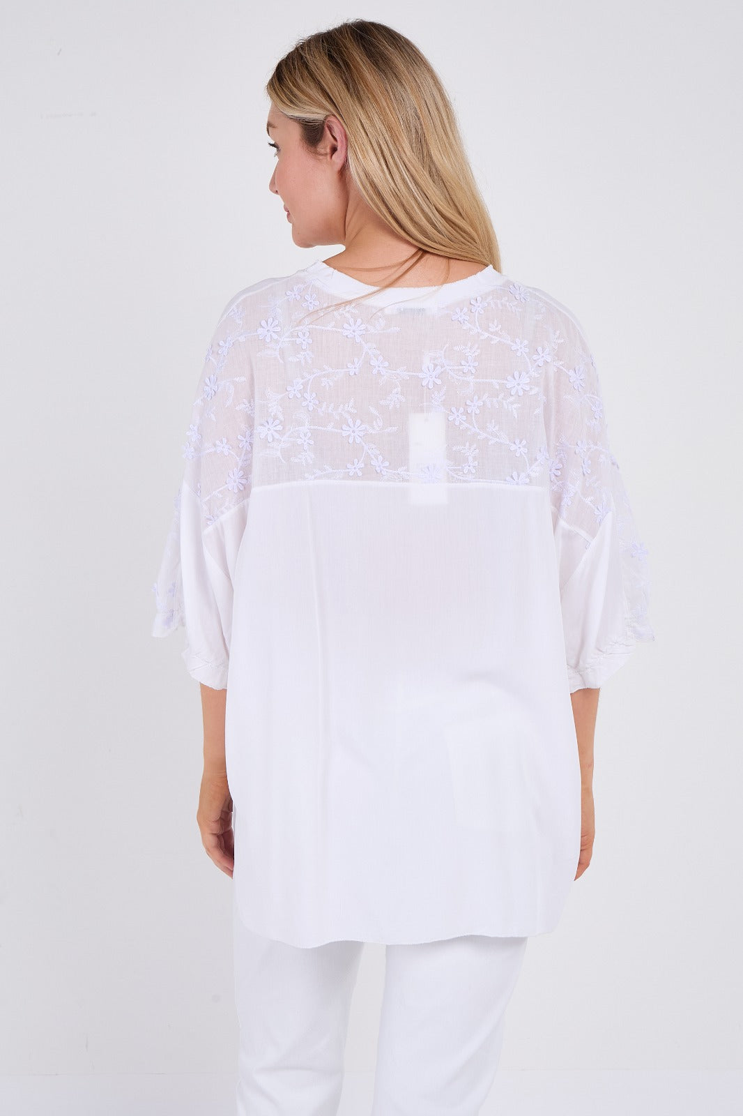 Floral Tunic Top With Beaded Lace Detail