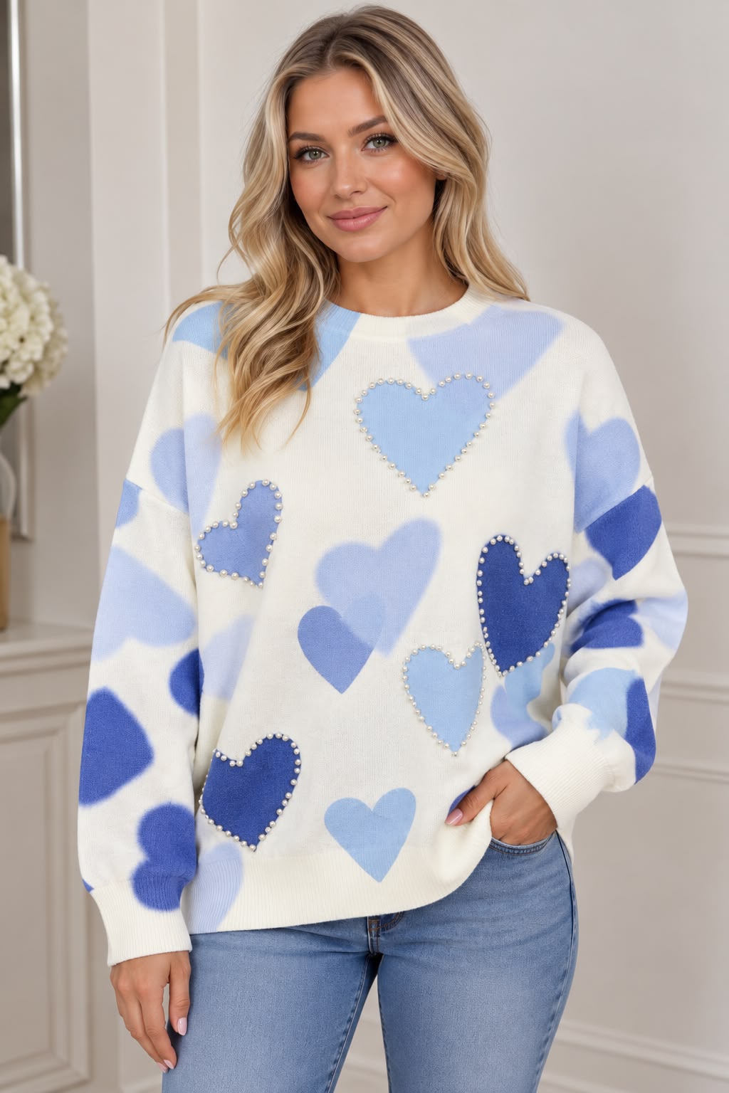 Pearl trim heart knit jumper