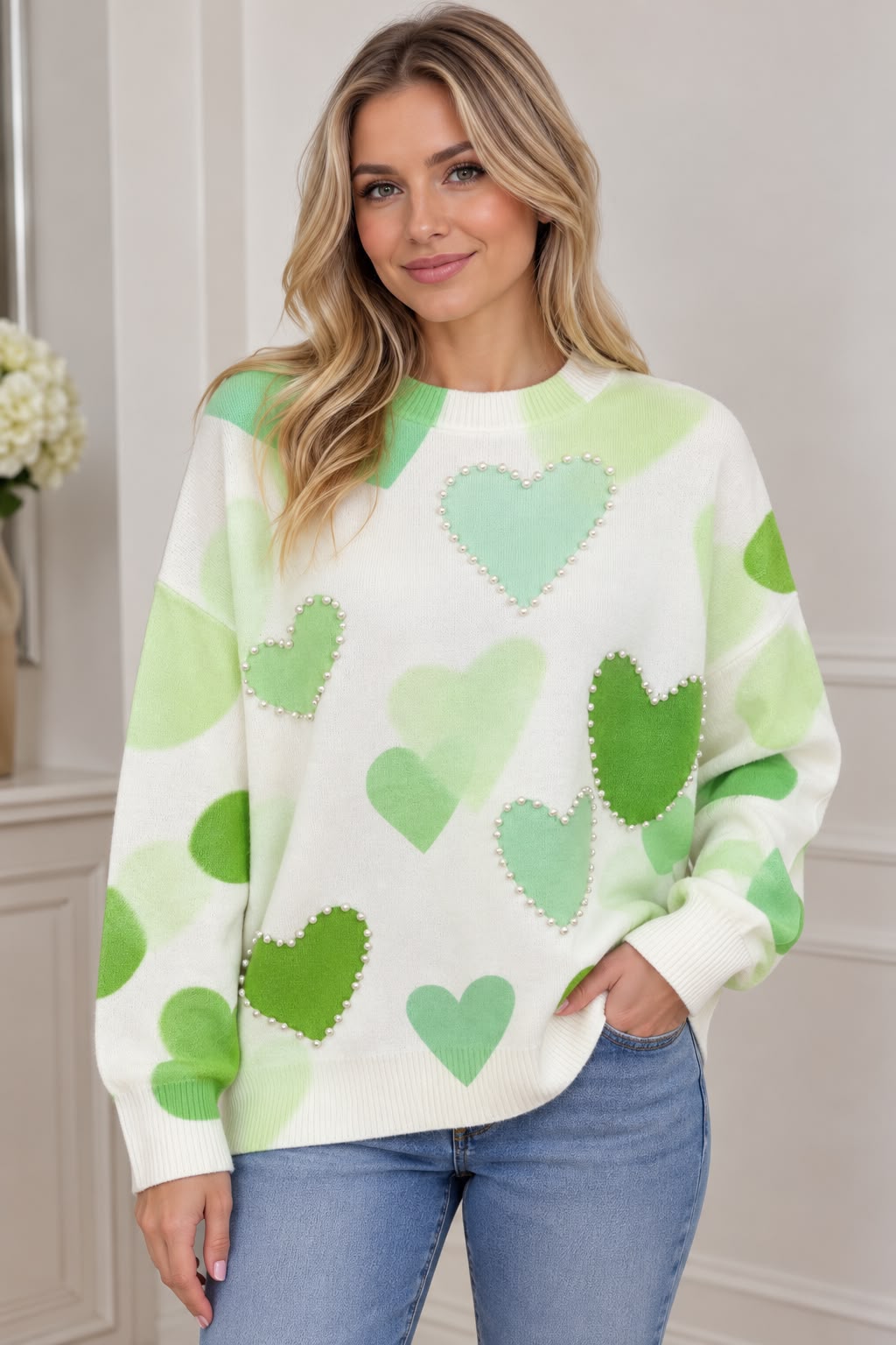 Pearl trim heart knit jumper
