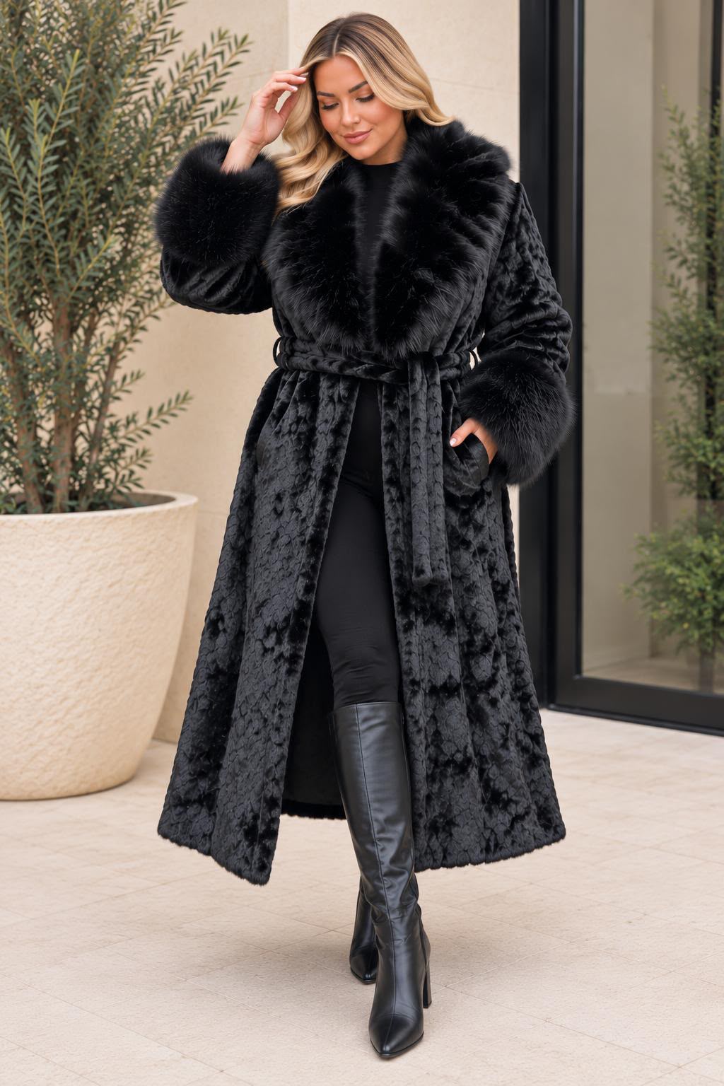 Longline Belted Fur Coat