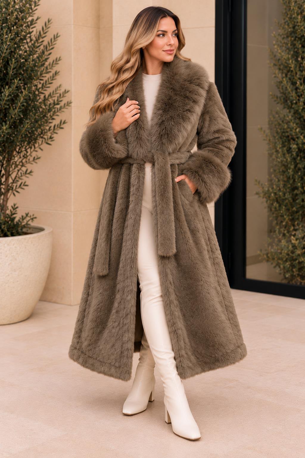 Longline Belted Fur Coat
