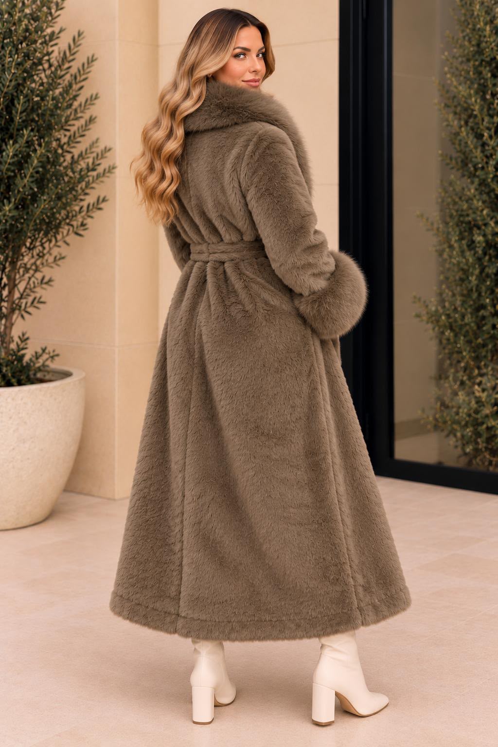 Longline Belted Fur Coat