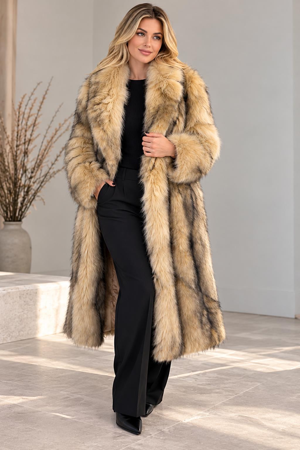 Statement Longline Fur Coat